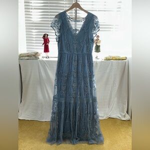 Sundance Mayfield Embroidered Dress in sky blue Large Midi